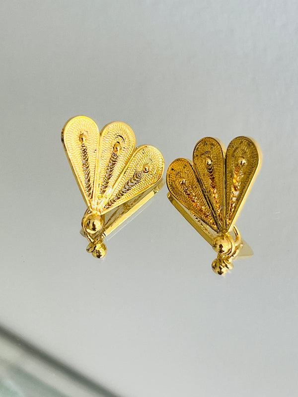 Aretes Abanico Calado Filigrana en Enchape en oro 24K