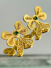 Aretes Trébol con Piedra Verde en oro 18K — vista 4